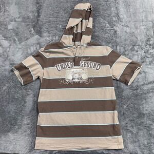 Canyon River‎ Blues Hooded Polo Boys XL Brown Striped Underground Boombox Shirt